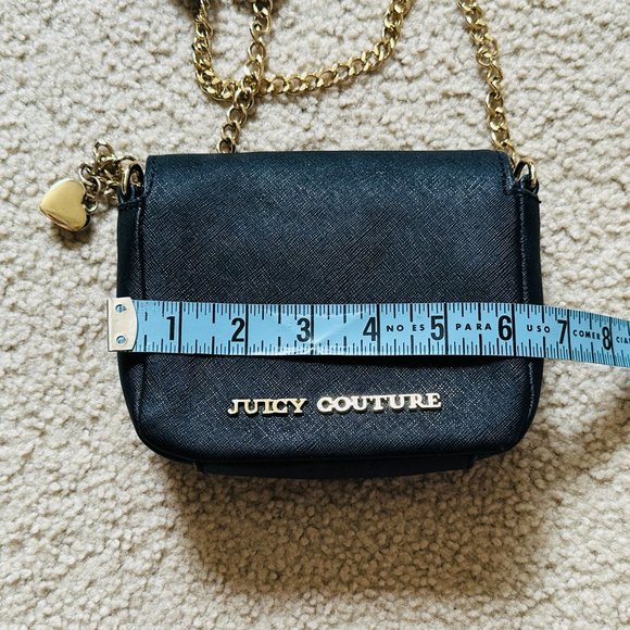 Limited Edition Y2K Juicy Couture Black Leather Hearts Gold Chain Crossbody Bag - Picture 15 of 16